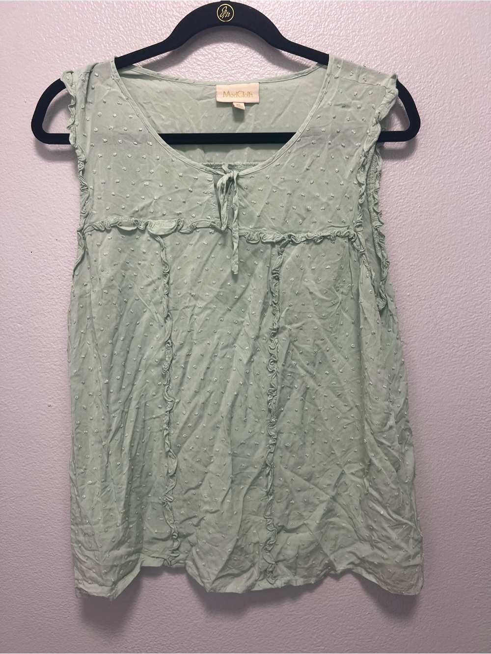 Modcloth Mint Green Swiss Dot Tie-Front Sleeveless Top